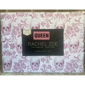 Rachel Zoe Halloween 2025 Skull Floral 100% Cotton King Sheet Set PINK NEW